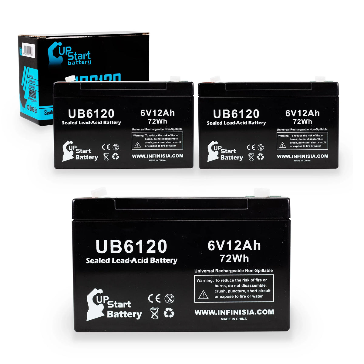 '- to (6V, - Replacement Battery 6 Includes Pack 12Ah, 850 - Compatible Battery Acid Tripp-Lite Lead Universal Terminal, F2 Adapters Sealed Terminal AGM, F1 3x SLA) 12000mAh, F1 UB6120