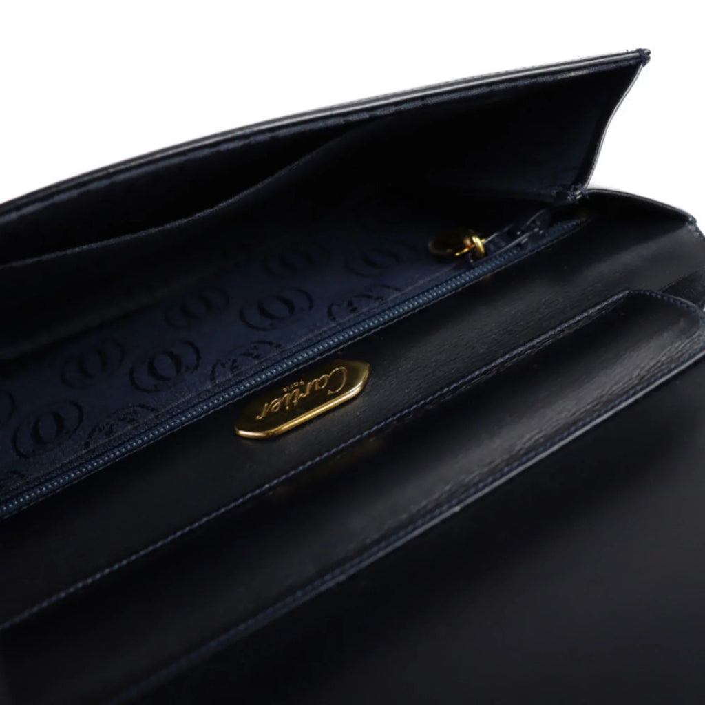 line dark sapphire bag Pre-Owned leather calf (Good) Cartier 2WAY navy clutch CARTIER shoulder