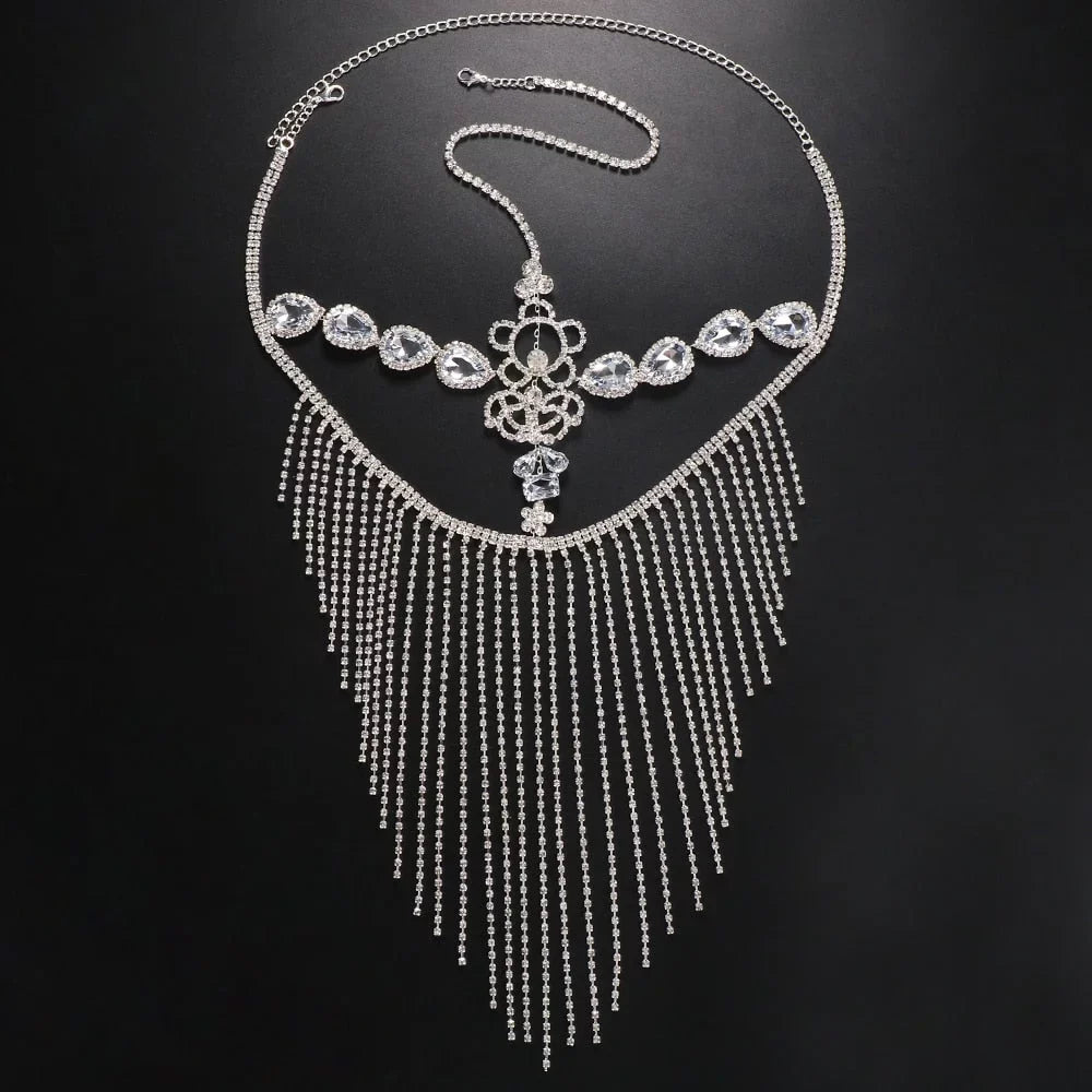 Rhinestone Hair Party Chain Face Halloween Mask for Masquerade Crystal Face Mask Women Jewelry Tassel