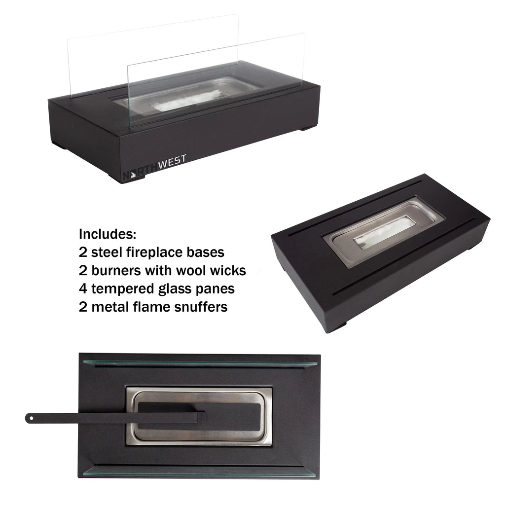 Northwest or Black Ethanol 2-Pack Ventless Outdoor Rectangular Fireplace, Bio Tabletop Indoor