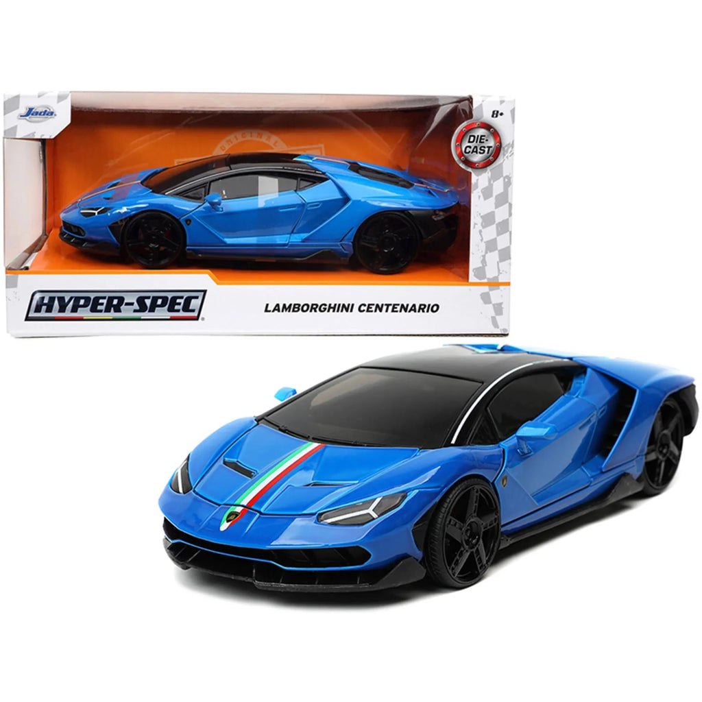 Centenario "Hyper-Spec" 1/24 Top with Stripes Jada Model Black by Series Car with Lamborghini Blue Diecast
