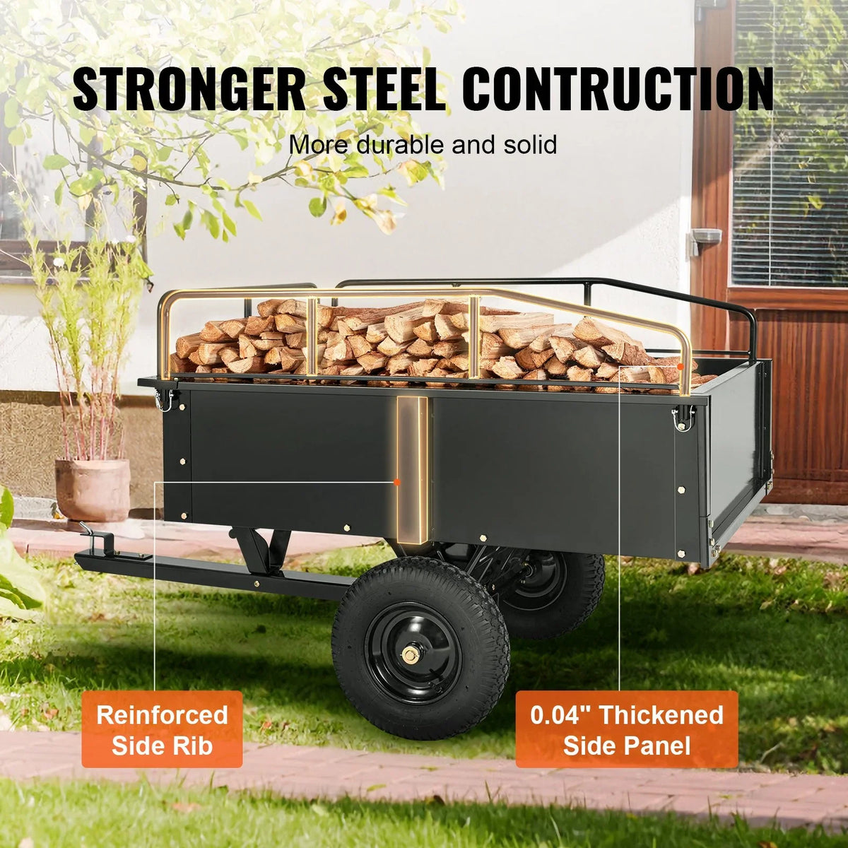 Dump VEVOR Utility 15 Garden Steel for Cubic Cart ATV Feet Mower Heavy Lawn with 750lb Capacity, Riding Trailer, Duty Trailer Tractor