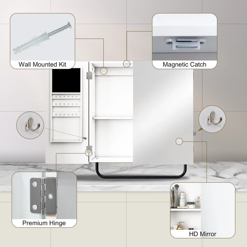 Mirror, Cabinet for Mirror HLR with 2-Tiers Jewelry Square Wall Mounted Cabinet Bathroom,