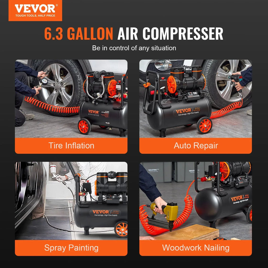 Ultra CFM 1450W, Oil-Free, VEVOR 70 90PSI, Gallon, @ Compressor, Quiet 6.3 Air 3.35 dB