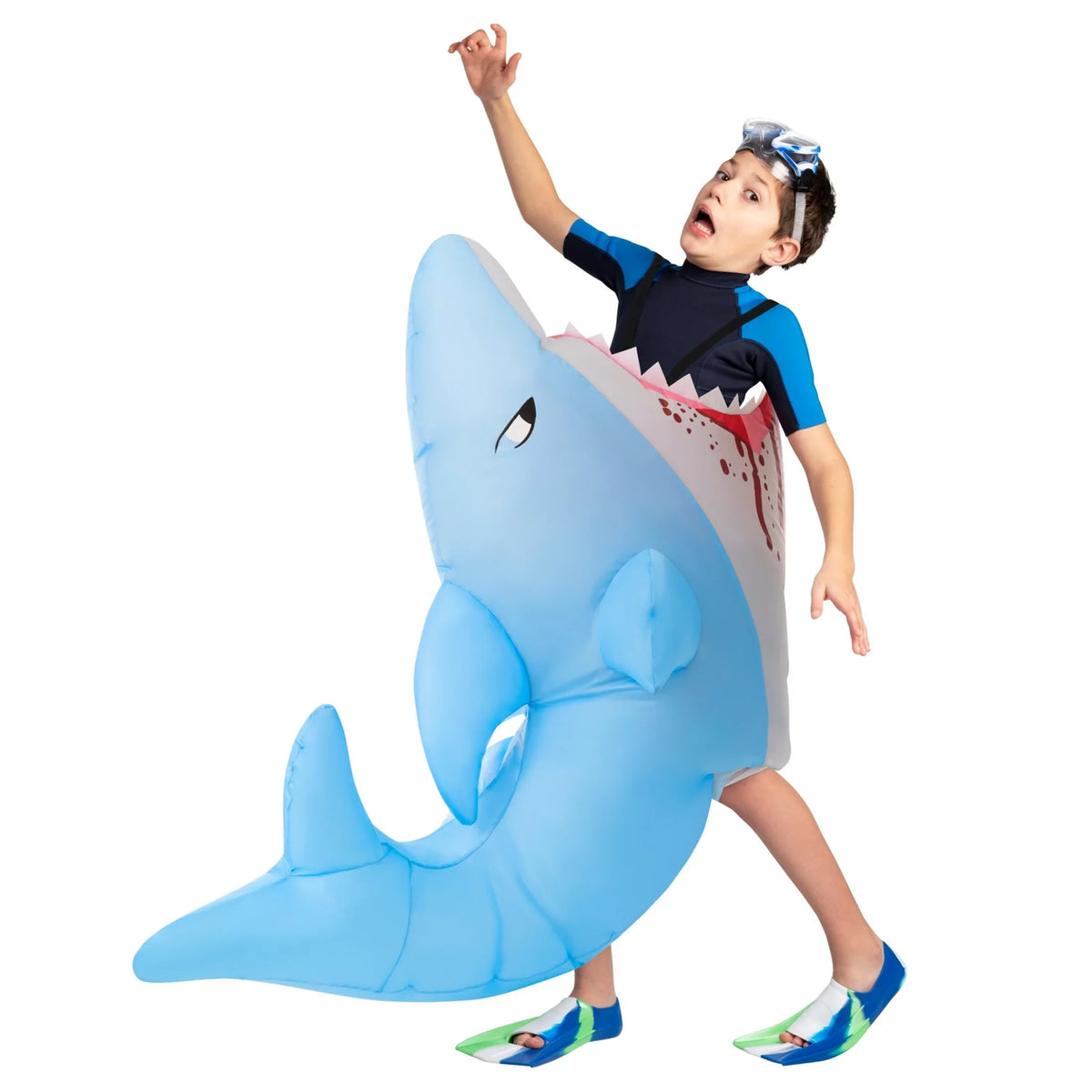 Inflatable Blow Size Kids Morph Girl Boy Attack Up Costume Fish Halloween Blue One Halloween Shark
