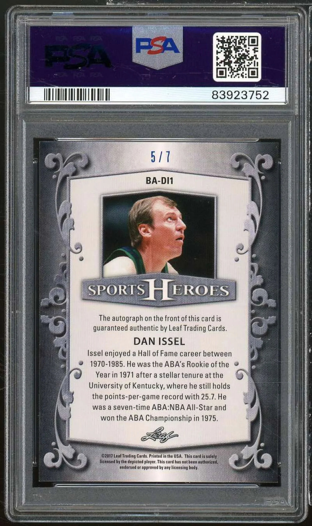 Auto Dan Card 2017 PSA Sports Blue (#d Metal #BADL1 9 Leaf 5/7) Issel Heroes