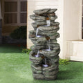 Polyresin Fountain Floor Decor Patio Natural Outdoor Lighted Fountain LED for Meedzom Water Garden 40''H