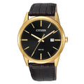 Leather BI5002-06E Gold Black Citizen Tone Band Date Quartz Men's Watch Dial