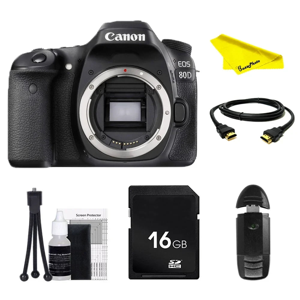 Canon 80D Card (Body Only) Beginners Buzz-Photo Camera Bundle + DSLR EOS SD with