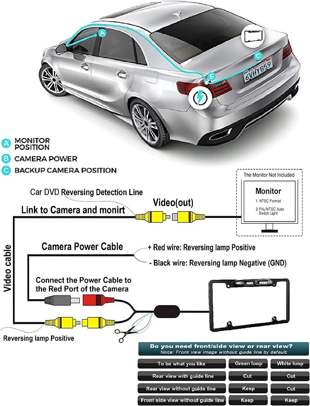 License DNX693S DNX-693S Black Backup Camera Plate for Rearview Waterproof Kenwood