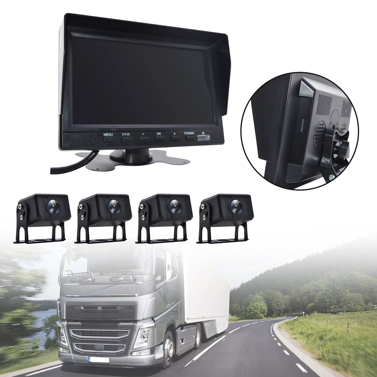 Bus+4 Driving Truck Video DVR Rear Recorder View Backup Monitor 7" RV Camera for