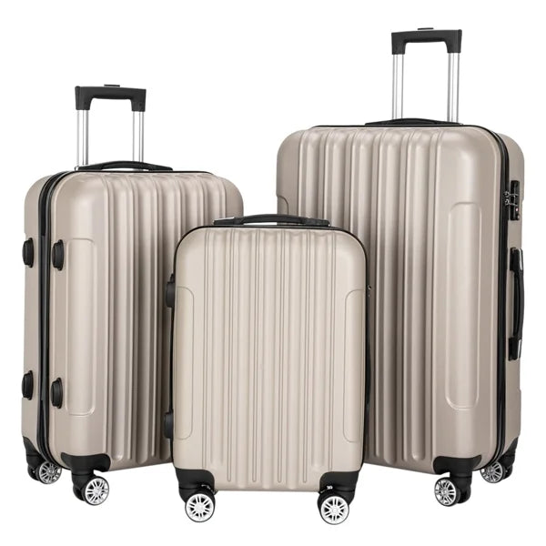 Luggage Set Wheels on Champagne Carry Suitcase(20/24/28), Lock Piece 3 Capri Spinner Luggage