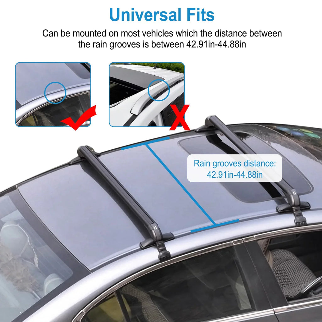 Pieces 43in Universal Car Luggage-2 Cargo Anti-Theft Kayak Bike Window Hooks Crossbar Bar, Adjustable Cross Roof for Frame Lock Rack with