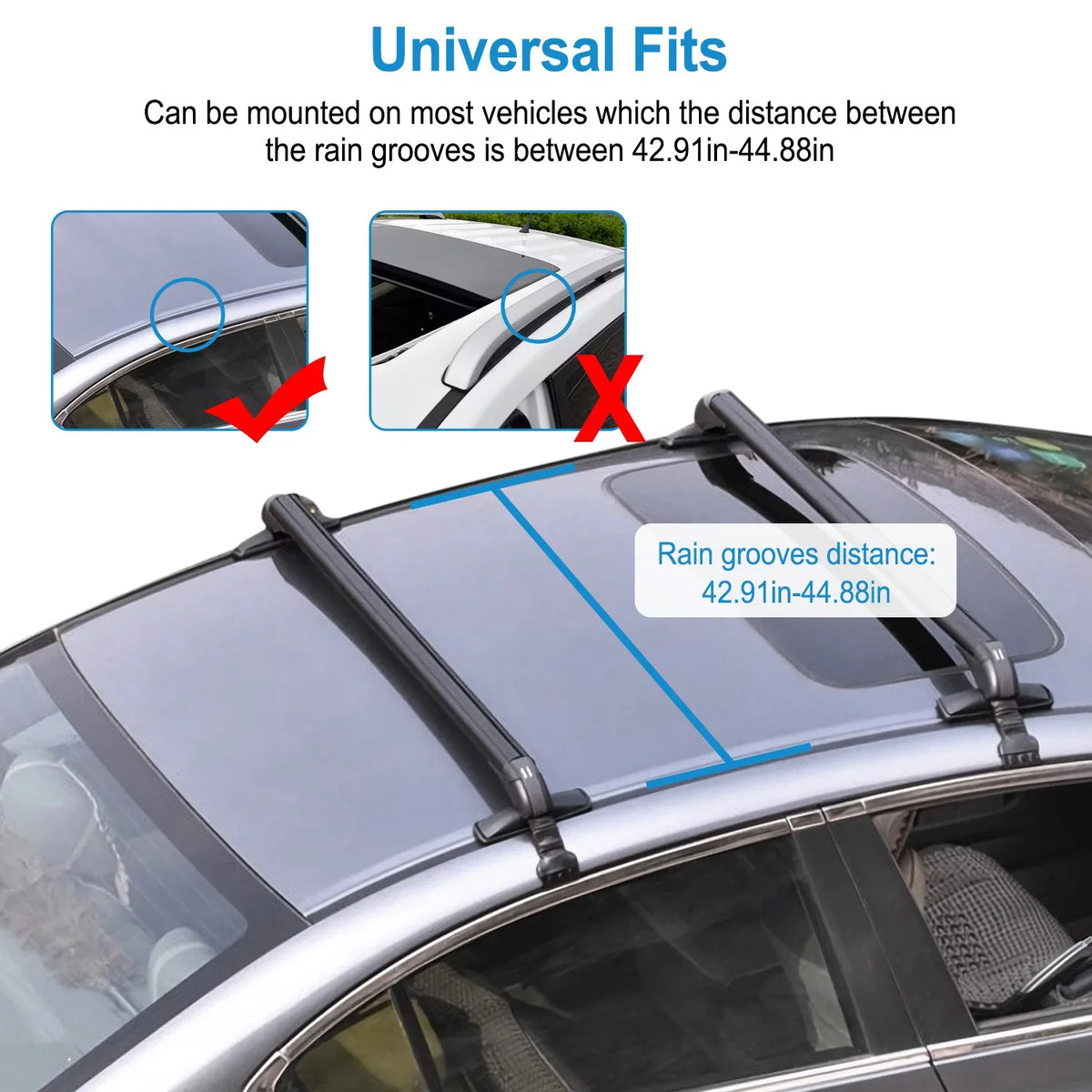 Pieces 43in Universal Car Luggage-2 Cargo Anti-Theft Kayak Bike Window Hooks Crossbar Bar, Adjustable Cross Roof for Frame Lock Rack with