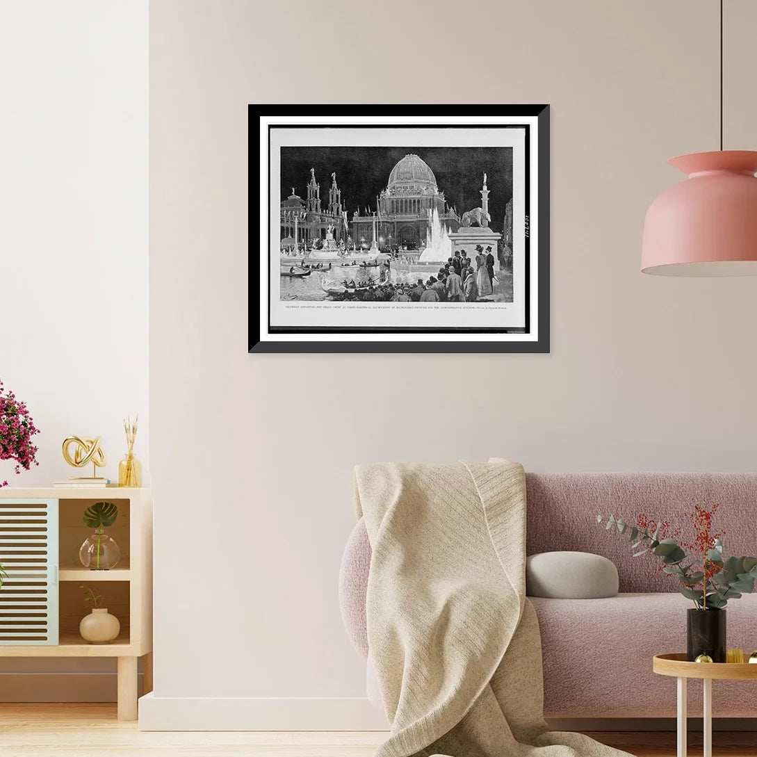 fountain x Historic 17-7/8" electrical court 21-7/8" at the Framed Charles Graham., illumination administration the building.drawn Exposition. grand night. and by of Print, Columbian MacMonnies's