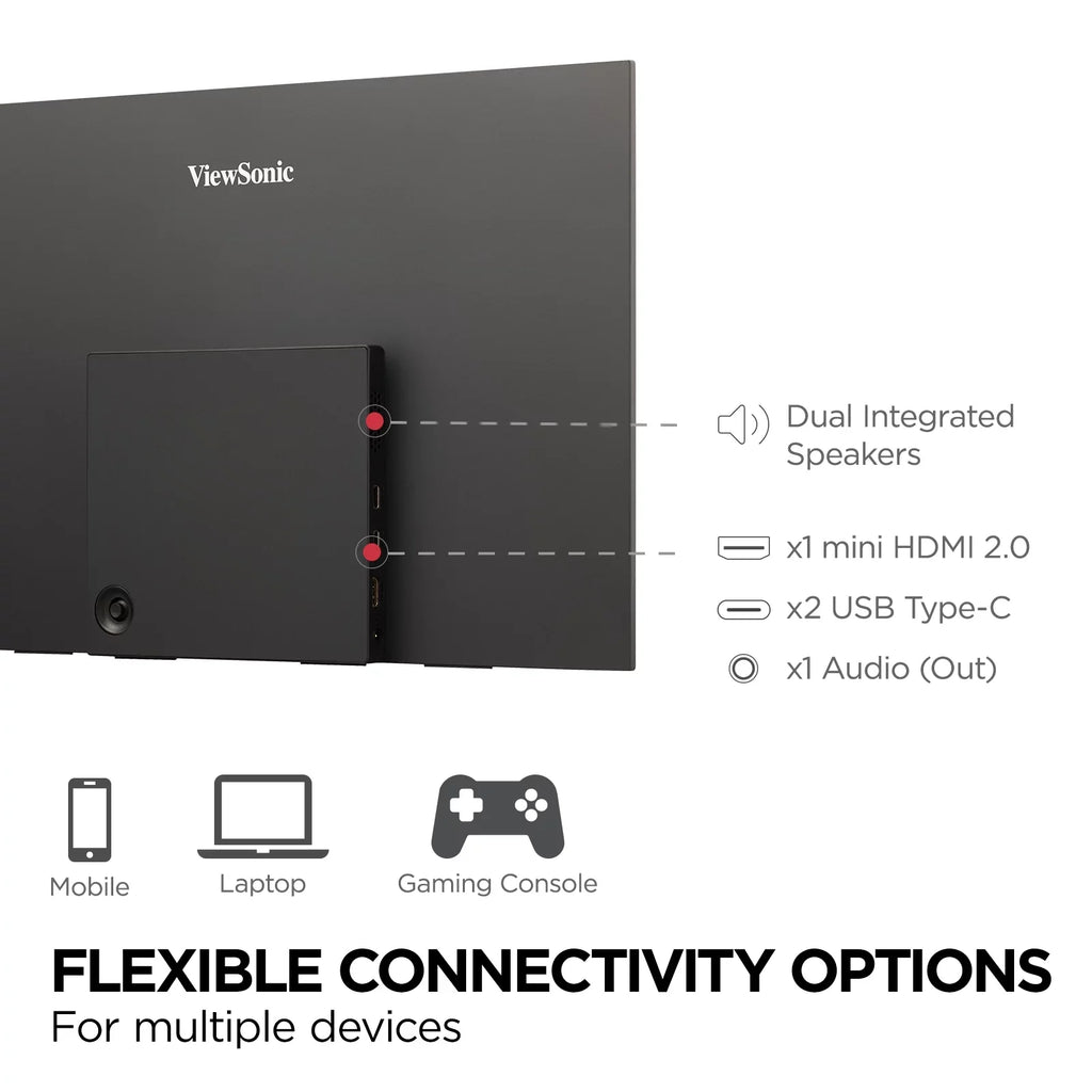 with ViewSonic Inch Built Cover and in Way with 4K 15.6 OLED 60W Powered Portable 2 Speakers, Smart UHD Dual HDMI, Mini VX1655-4K-OLED C, Monitor USB Stand
