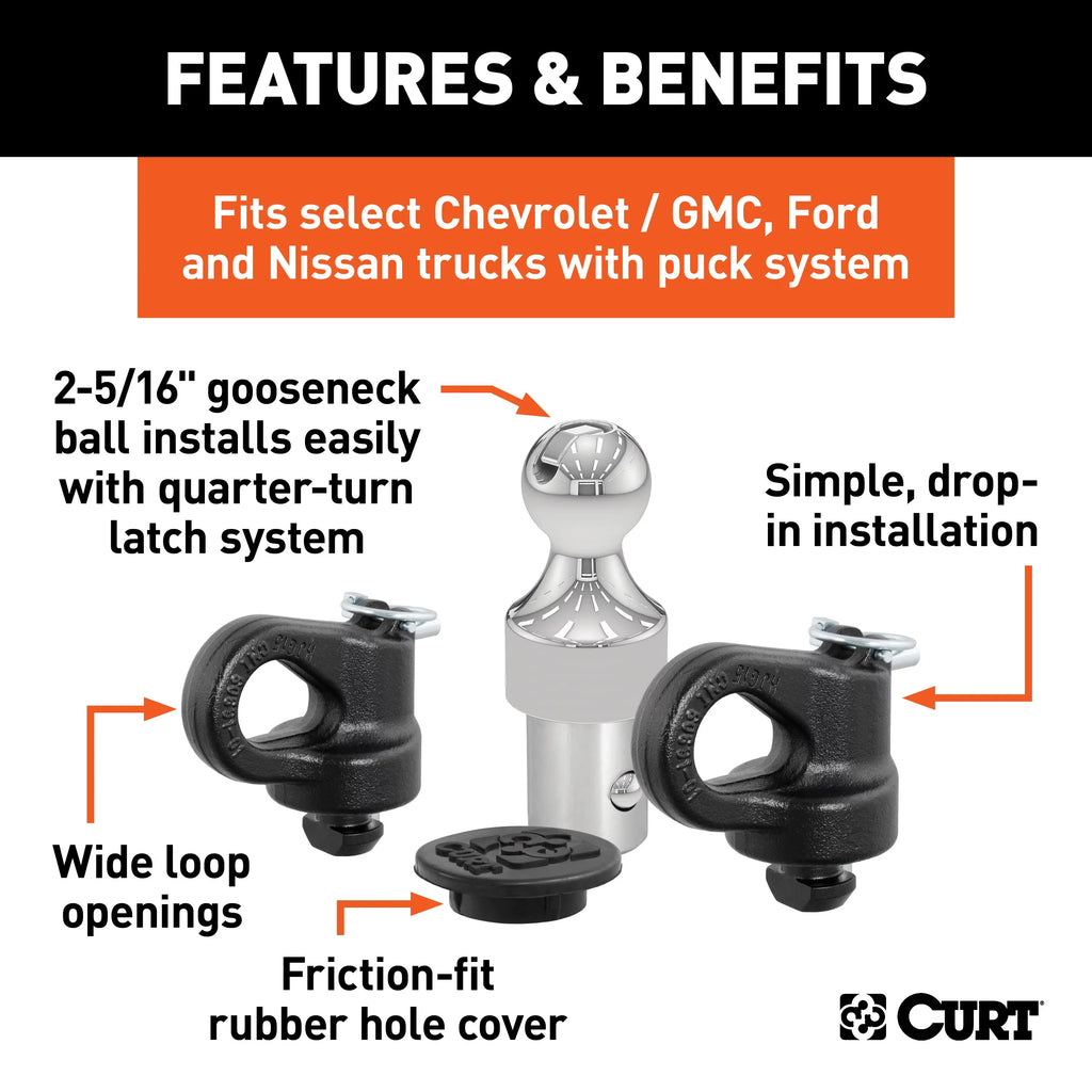 pickup Mfg Gooseneck case Ball rubber GM Anchor Fits GM Safety cover Includes Chain trucks 60692 OEM-Compatible | hole factory tow with storage - packages and & Kit for CURT