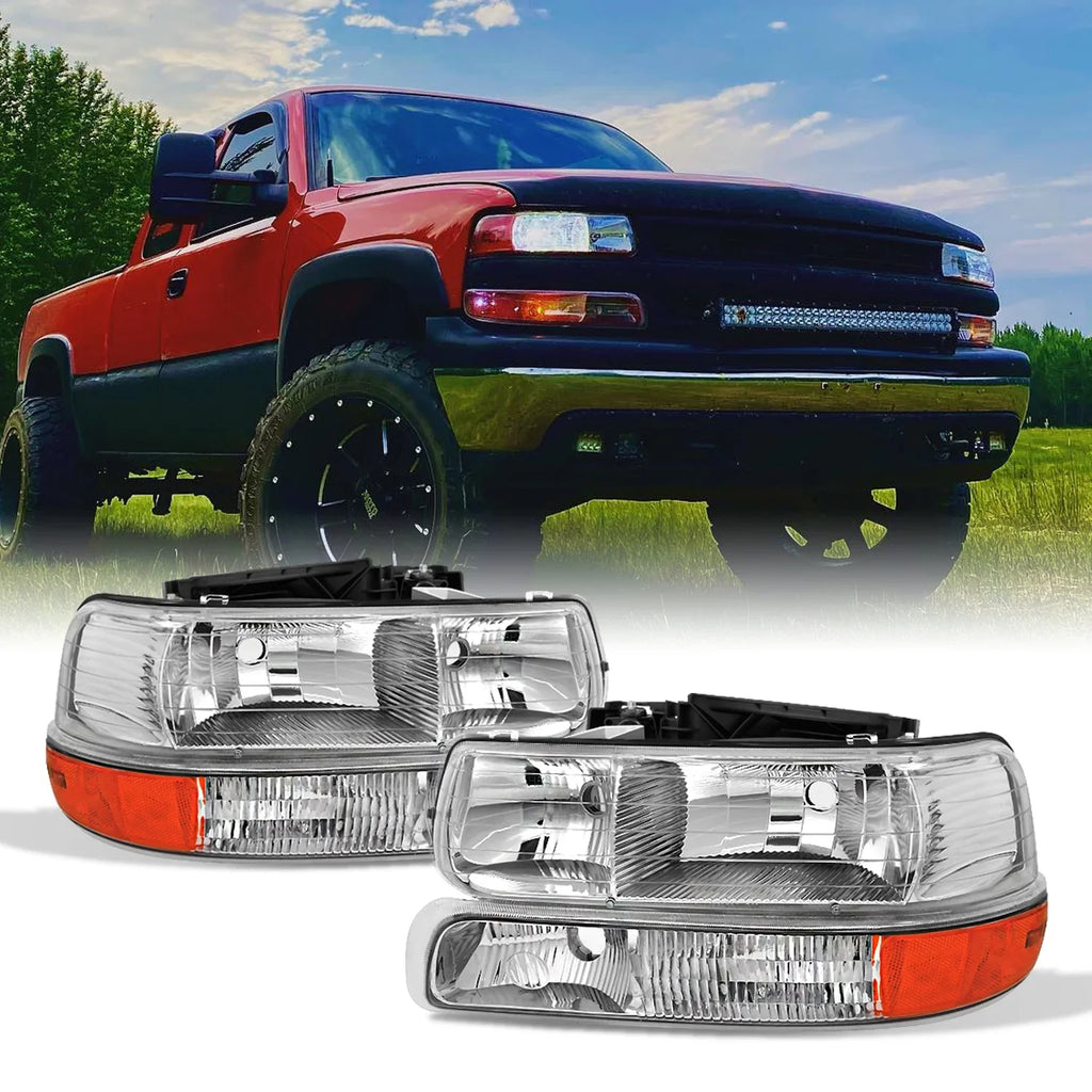 '- Set Headlights With For Chevy Corner Pair Lights Silverado Suburban Clear | AKKON Bumper | Replacement Tahoe 00-06 99-02