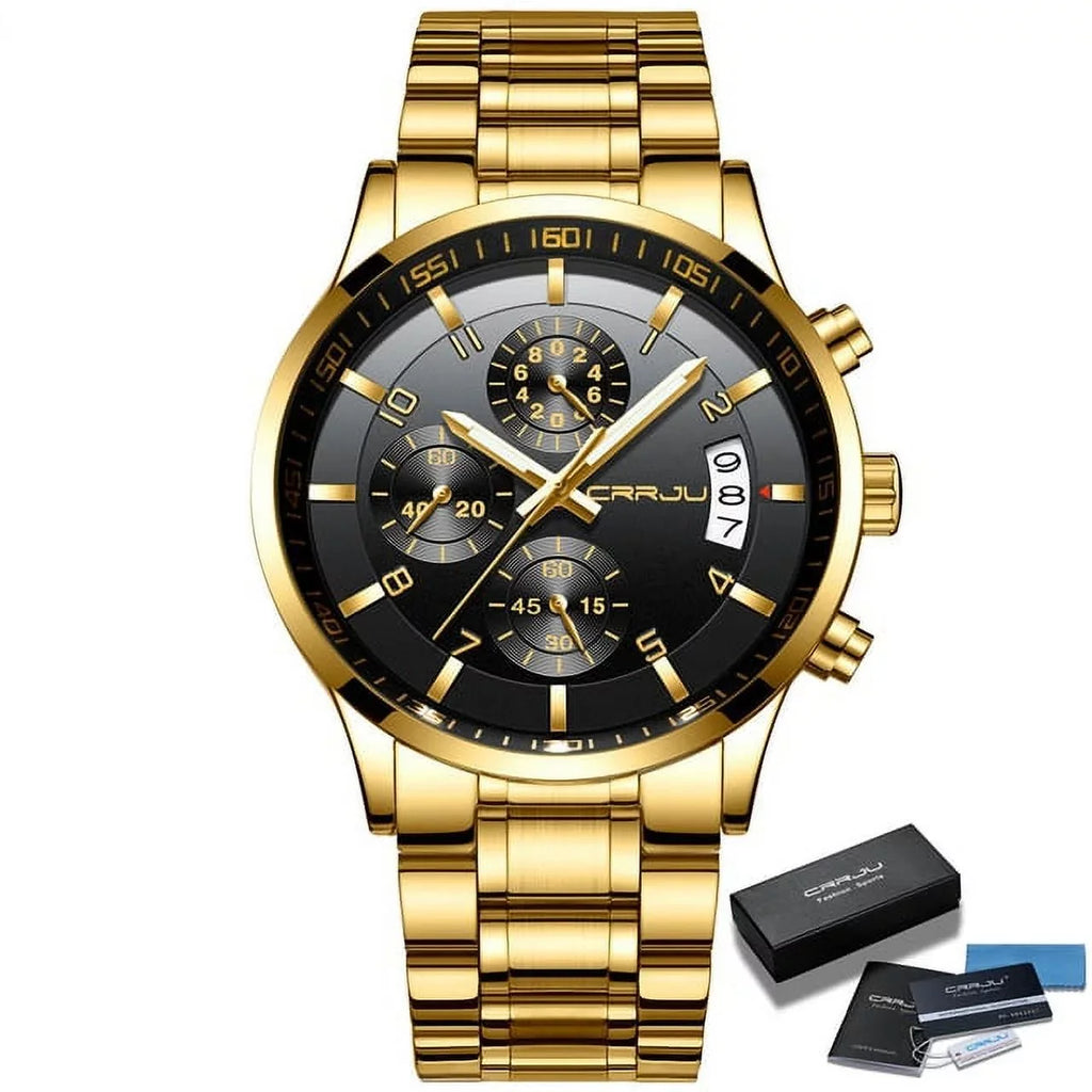 Men for Watch Watches Chronograph CRRJU relogio masculino Quartz Business Steel Mens Watch Waterproof Fashion Stainless Luxury
