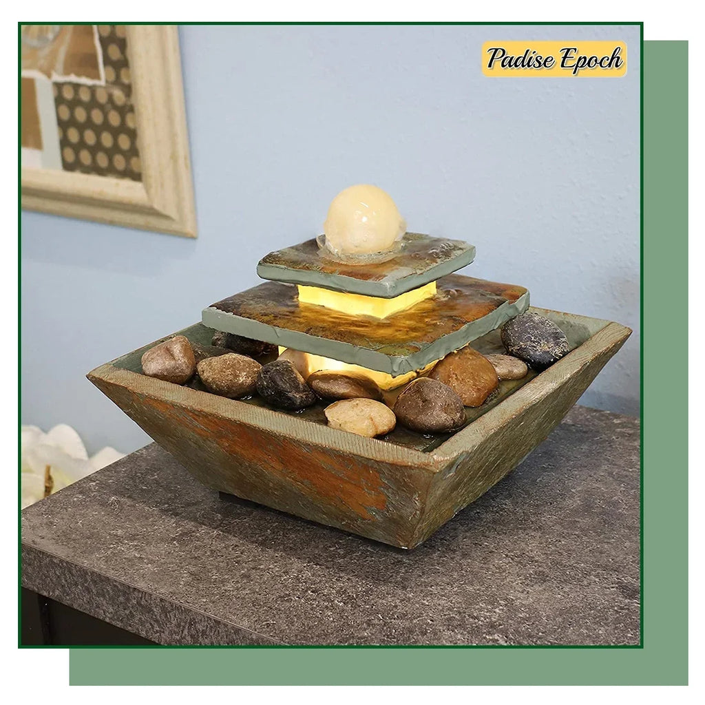 Room for Stone or Electric Tie Accent - and Decor Inch Fountain - Ball Corded Living Home Polished Light Ascending Bedroom Office, LED 8 with Tabletop Slate - Water