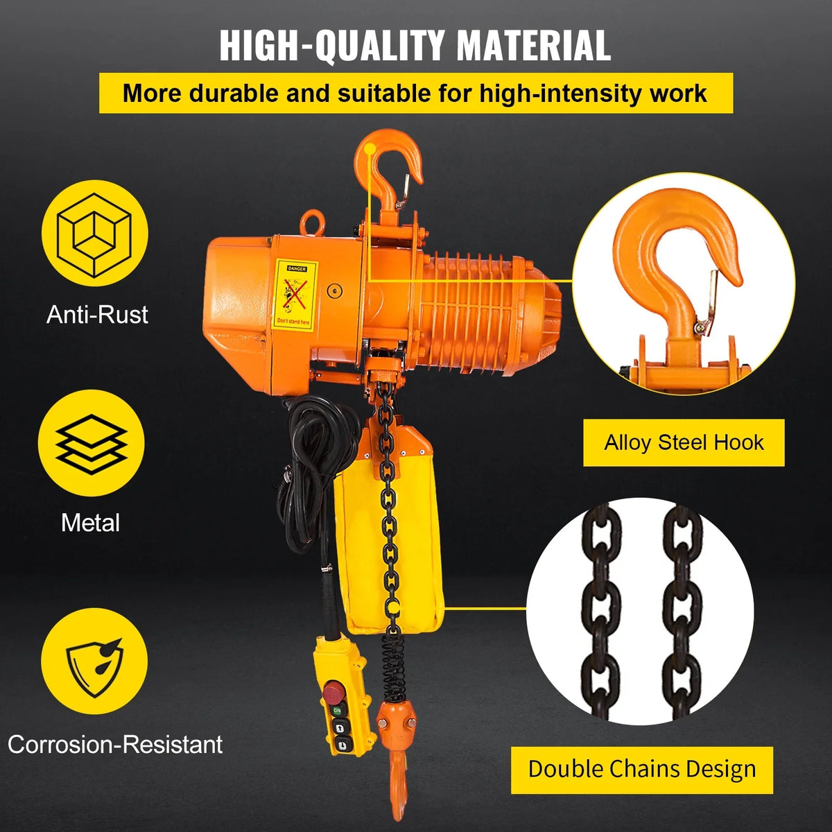 2200LBS/10FT Ton for Phase 1 Pendant Hook, with Chain Hoist Electric Double Height Agriculture Lift Chain Mount Factories VEVOR with G80, Chain Logistics, 110V Single Electrical and Control Hoist,