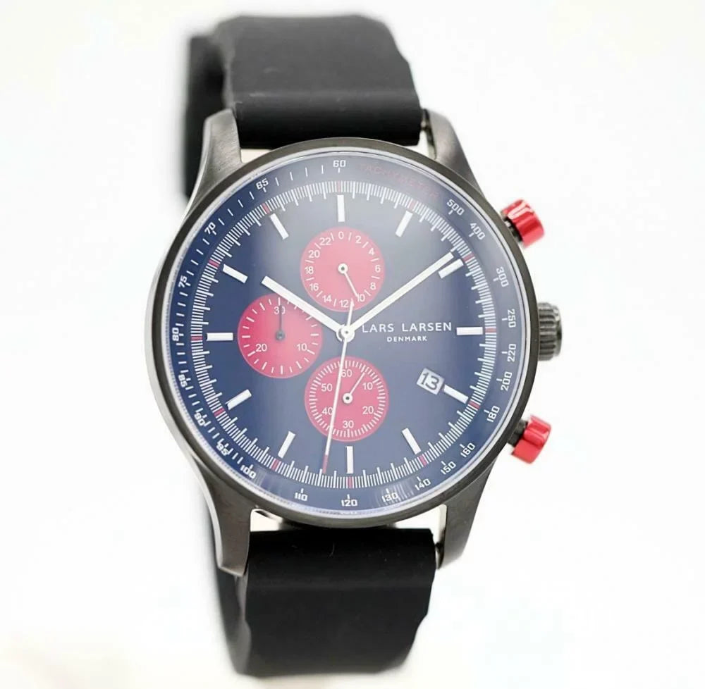 44mm Lars Larsen Black Men's Silicone Steel Quartz Black PVD Storm 133CBRS Watch