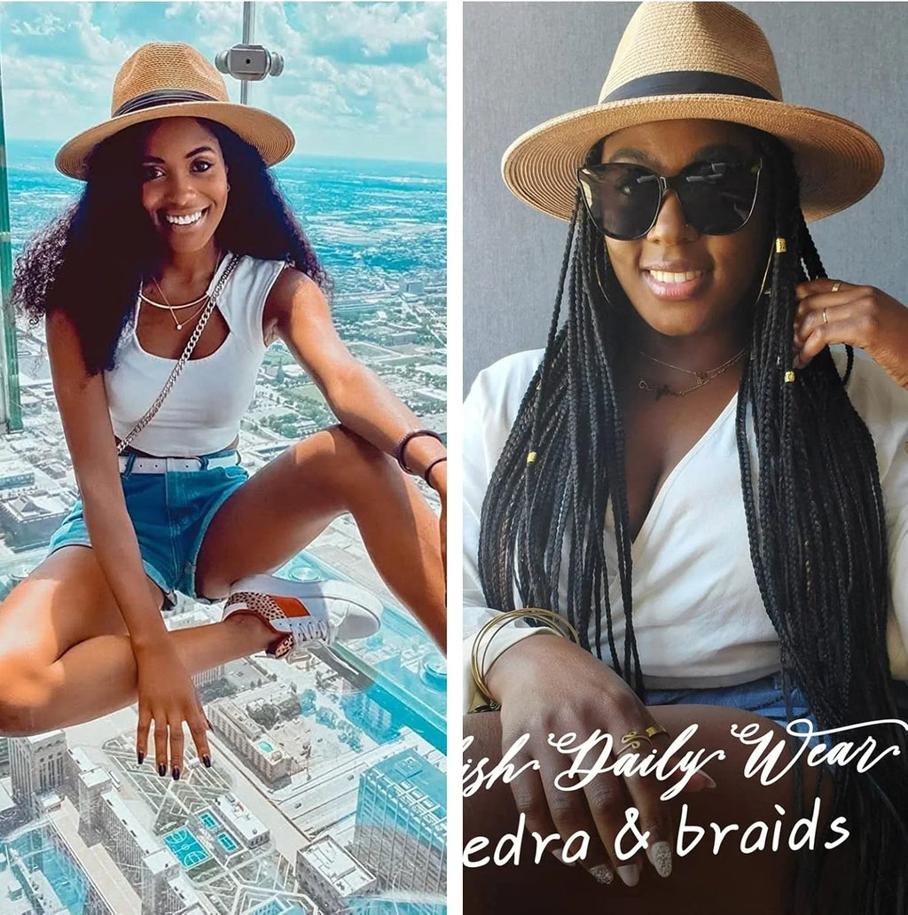 Mens Fedora Straw Wide Women Sun Summer Panama Hat Beach FURTALK Hat Hat for Brim Womens UPF Straw