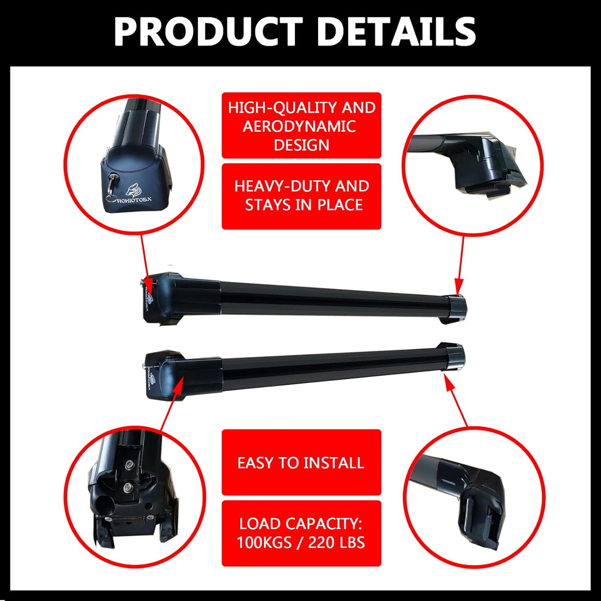 Subar-u Cargo Premier Rack Crossbars – Box Black Fit Rooftop Board, Luggage, for Bars Cross for Carrier Outback Chrome Bike Ski ROKIOTOEX Touring 2015-2019 SO14T Roof Lush Side Rails,