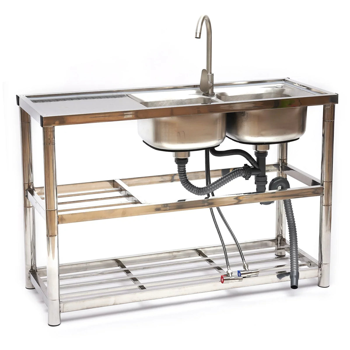 Steel Catering Utility Sink Table+360° Basin Sink 2 Drainboard Kitchen Loyalheartdy Stainless Commercial Compartment Prep Faucet+2
