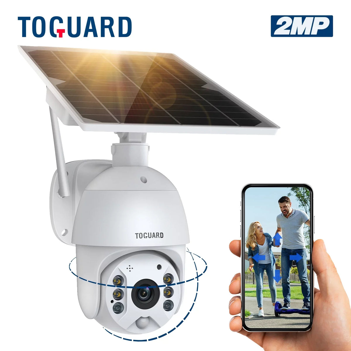 Audio 2-Way Detection, Security Dome TOGUARD Wireless PIR Surveillance 15600mAh with Night Color Solar Vision, Outdoor Motion with 1080P Battery Wifi Camera PTZ Panel, Camera