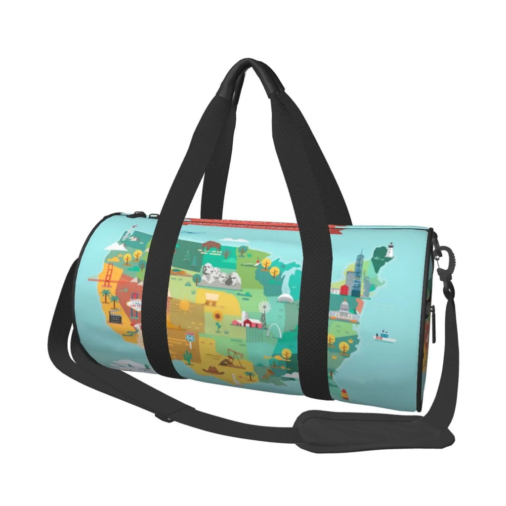USA Travel Bag Bag Luggage Coaee with Tourist Map Cylinder and Gym Pocket Large Capacity Sports Bag Compartment Waterproof