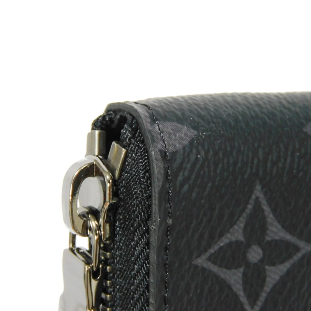 Monogram Billfold Round Men's LV Zipper Logo (Good) VUITTON Eclipse LOUIS Pre-Owned Noir Long Zippy Vertical Wallet M62295