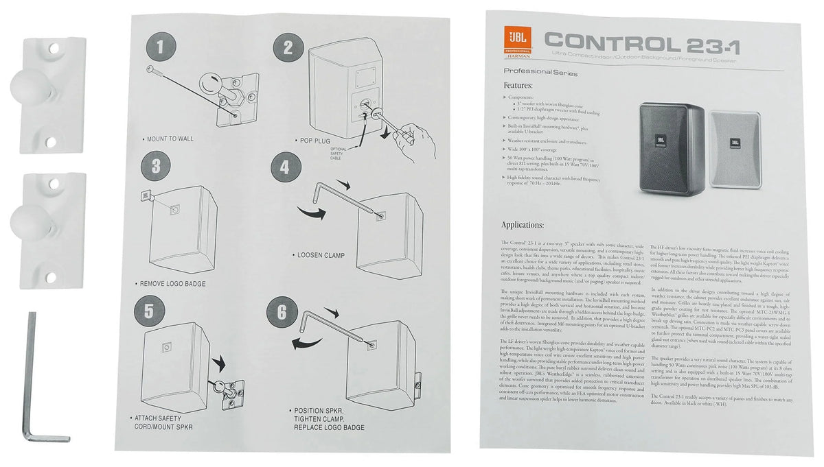 Speakers 23-1 Commercial White JBL Wall 3" 70v Control (10) Indoor/Outdoor + Amp