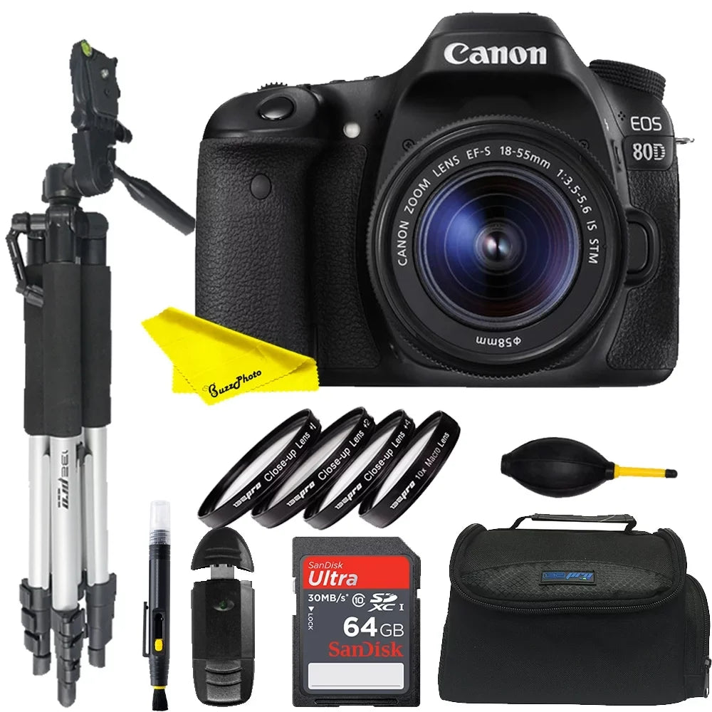 24.2MP CMOS 6 EOS Camera DSLR processor APS-C sensor 80D Bundle Advanced Lens+ DIGIC and image Canon 18-55mm with