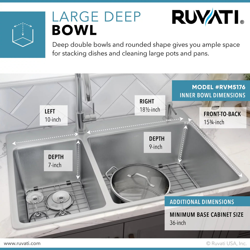 Drop-in Gauge Ruvati 16 Kitchen inch 22 Sink 33 x Topmount RVM5176
