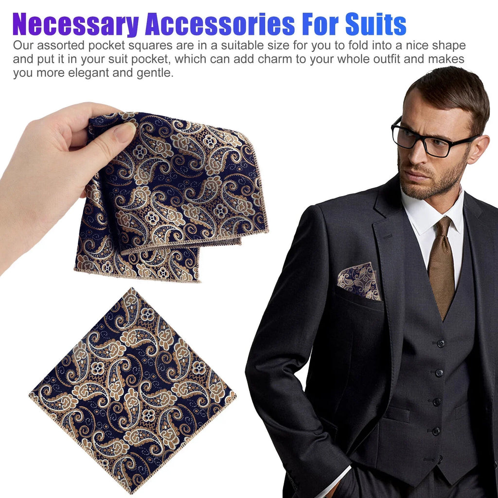 Wedding Silk Handkerchief Dot Square Party Hanky Men Floral Pocket Fashion 8PCS