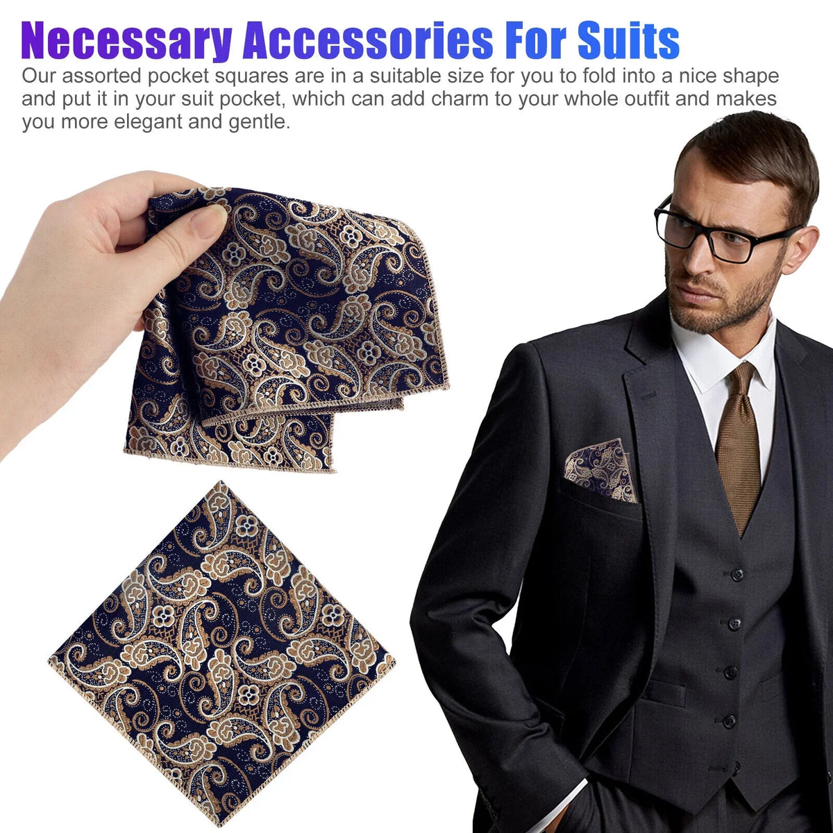Wedding Silk Handkerchief Dot Square Party Hanky Men Floral Pocket Fashion 8PCS