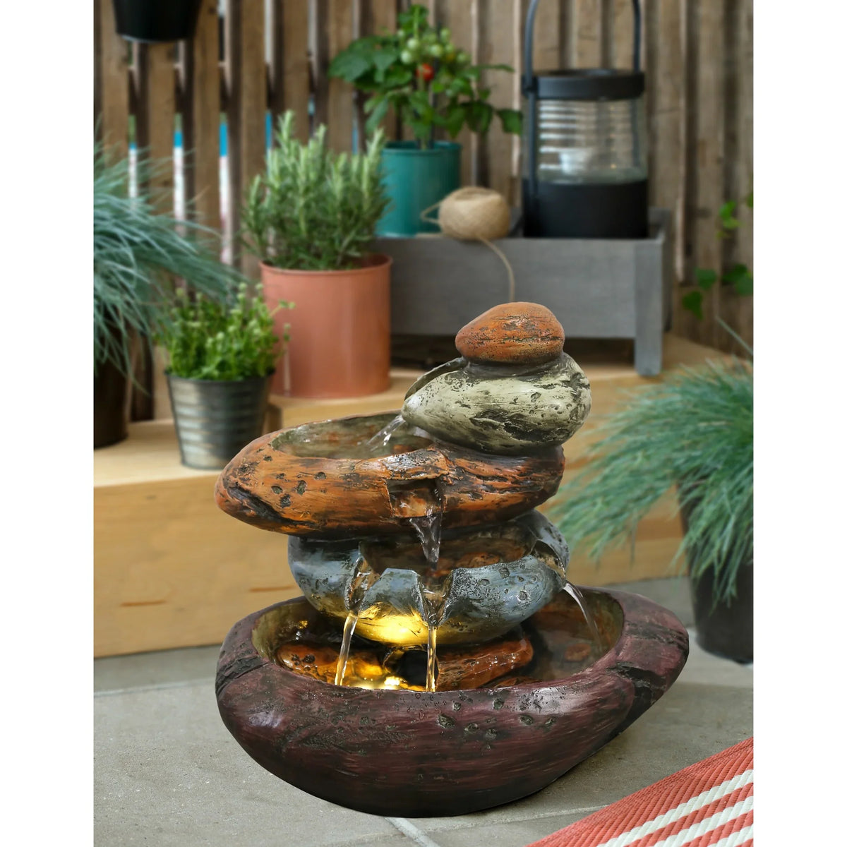 Lights Stone Warm With Fountain Multicolour Tabletop LED White