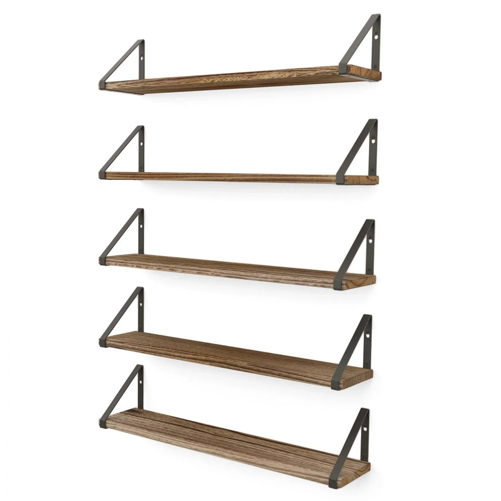 5 Shelf Mounted Room Natural Bedroom, Rustic Wall Ponza of for 24" Living with Brackets Kitchen Wallniture Burned, Floating Set