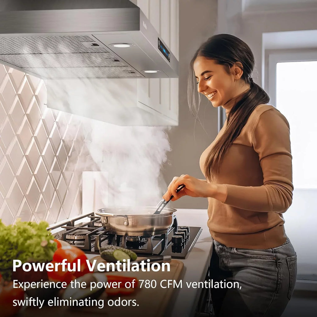 Ductless Panel, 4 Vent CFM Steel Convertible (36 Wall with 36 Range Speed Sensing&Touch (Kit Hoods Gesture Kitchen HisoHu Mount, Included), Inch) Inch Control Ducted Stainless 780