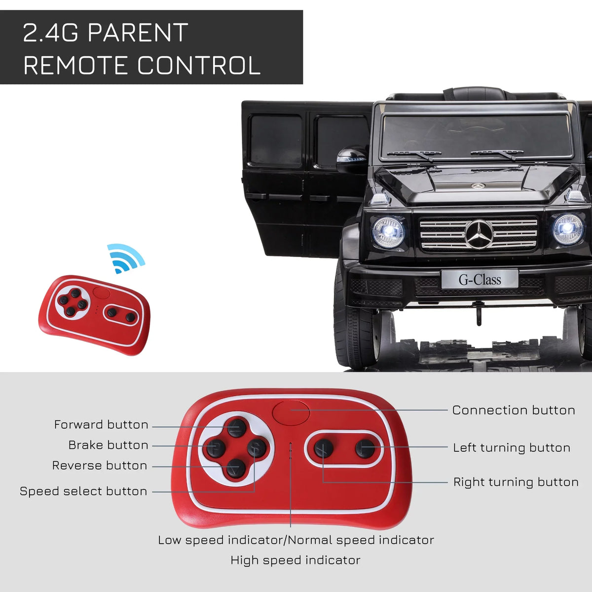 Aosom Benz Headlights, Working 12 with Suspension & Mercedes Powered G500 Remote Ride-On Bright V Control,