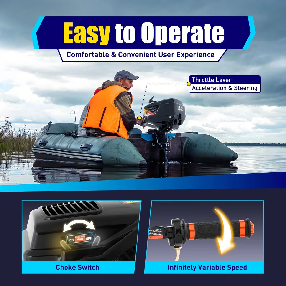 Engine Boat Motor Aquaculture Fishing Stroke Boat Outdoor 3.6HP Adventure Motor,Trolling WUZSTAR Outboard 2 for