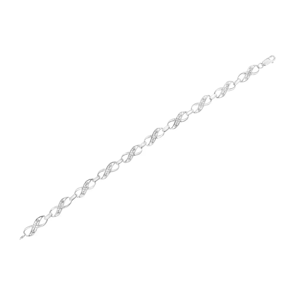 Bracelet Set Sterling Ribbon Infinity Color, I3 and Diamond Silver Clarity) Prong - 7.25" Link (I-J Accent .925