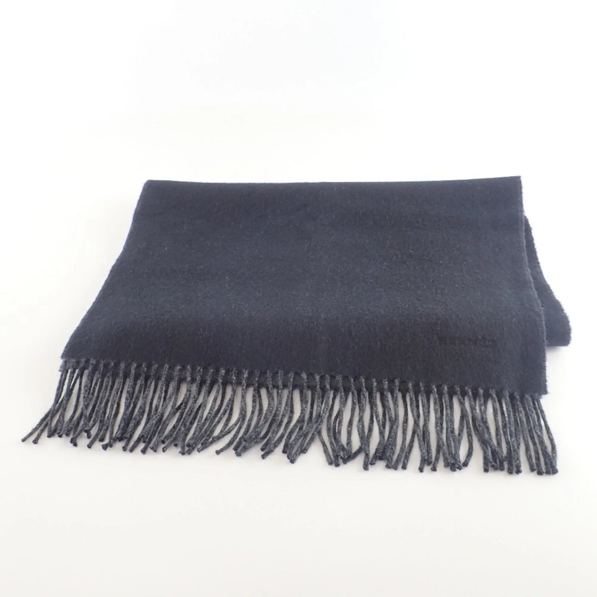 100% Black Scarf HERMES Cashmere Pre-Owned (Good) Grey Embroidered