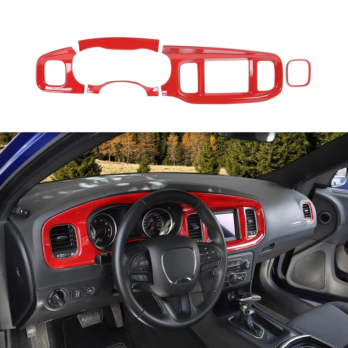Charger Center 2015-2022,Red Trim Board Covers for Interior Console Dodge Dash CheroCar