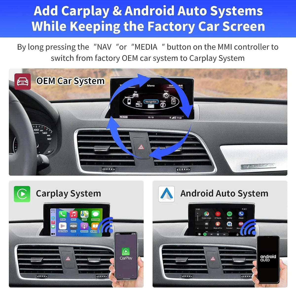 with Q3 Road MMI Car Camera Version), Carplay Wireless Top 3G, Audi Support Auto Mirrorlink, Year Android Retrofit Decoder, Module Carplay Kit 2014-2018 (HN+ Software for