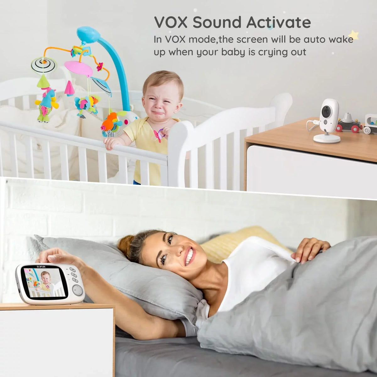 Baby and Baby HD Vision, BOIFUN VOX WiFi, Audio, Mode, Two-Way Camera Monitor Camera No 3.2'' Screen, Night Audio, with