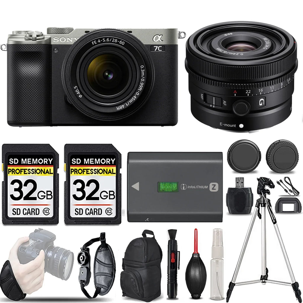 Sony -LOADED KIT with G a7C 28-60mm Camera Lens+24mm (Silver) Mirrorless f/2.8 Lens