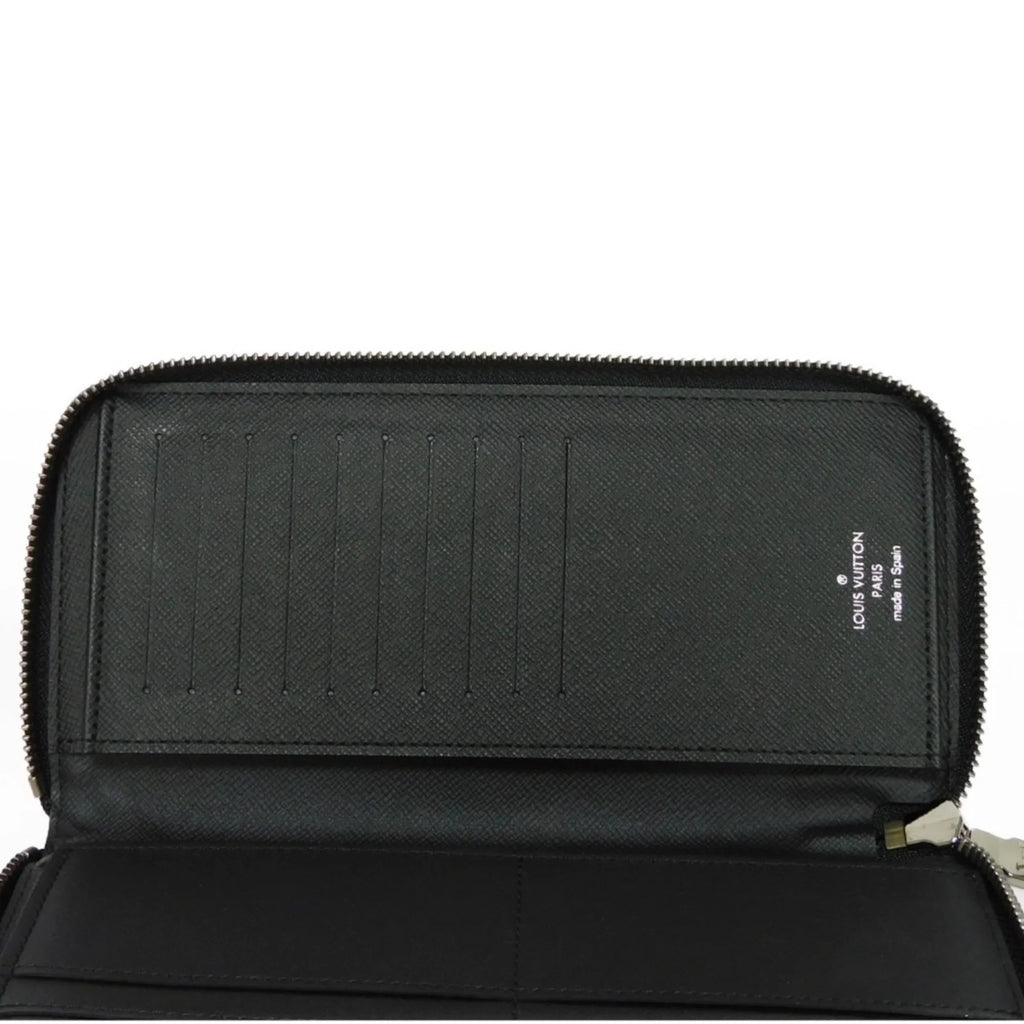 Monogram Billfold Round Men's LV Zipper Logo (Good) VUITTON Eclipse LOUIS Pre-Owned Noir Long Zippy Vertical Wallet M62295