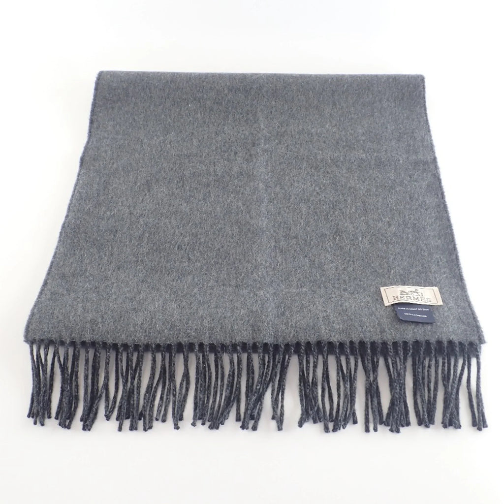 100% Black Scarf HERMES Cashmere Pre-Owned (Good) Grey Embroidered